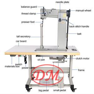 Long post bed sewing machine for luggage bag 